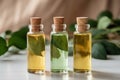 Natural Beauty Serum with Green Leaves for Spa and Wellness, generative AI Royalty Free Stock Photo