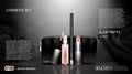 Cosmetic set ads template, mascara and eye shadows, lipstick collection cover mockup. Pink background fragrance