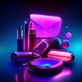 Cosmetic set. Makeup products. Vector illustration in neon style AI generated Royalty Free Stock Photo