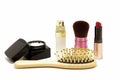 Cosmetic set with parfume blusher brush lipstic and comb