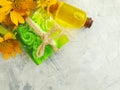 Cosmetic soap flower calendula organic healthy on concrete background