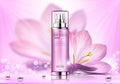 Cosmetic spray ads, pink bottle with flower Royalty Free Stock Photo