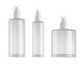 Cosmetic spray bottles set on white background. Small, big and wide bottles. Realistic vector design.