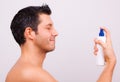 Cosmetic spray man Royalty Free Stock Photo