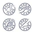 Cosmetic stamps, icons. Logo template. Different parts of a body - face, hand, hair, foot. Vector illustration.