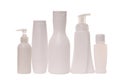 Cosmetic tare, white bottles for shampoo and hair conditioner;