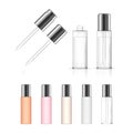 Cosmetic transparent bottle with dropper isolated on white background. Beauty product package.