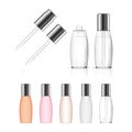 Cosmetic transparent bottle with dropper isolated on white background. Beauty product package.