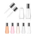 Cosmetic transparent bottle with dropper isolated on white background. Beauty product package.