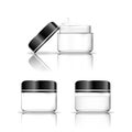 Cosmetic transparent plastic jar isolated on white background. Skin care bottles for gel, liquid, lotion, cream