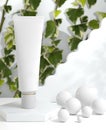 Cosmetic tube natural skincare package on white theme, 3D illustration