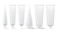 Cosmetic Tube Set. Vector Mock Up. Cosmetic, Cream, Tooth Paste, Glue White Plastic Tubes Open And Closed Set Packaging