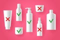 Cosmetic tubes, bottles and jars, and rejection and approval signs