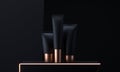 Cosmetic tubes mock up set. Cosmetic packaging tube. Make up blank face cream tube. Trendy black gold realistic beauty