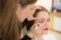 Cosmetician applying eye makeup