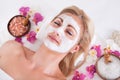 Cosmetician applying facial mask on face of woman Royalty Free Stock Photo