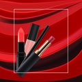 Cosmetics on an abstract background, background of lipstick smears. Vector Royalty Free Stock Photo