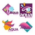 Cosmetics and aqua makeup isolated icons, beauty or hairdressing salon