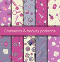 Cosmetics and beauty seamless patterns