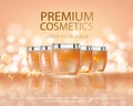 Cosmetics beauty series, ads of premium body spray cream for skin care. Template for design poster, placard Royalty Free Stock Photo