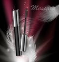 Cosmetics beauty series, ads of premium mascara on a dark background. Template for design posters, placard, logo