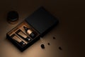 Cosmetics in black and golden box.