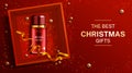 Cosmetics bottle christmas banner, beauty product