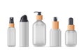 Cosmetics Bottles Stand in Row. Realistic 3d Vector Mockup. Stylish Containers Designed To Hold Beauty Products Royalty Free Stock Photo