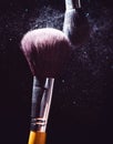 Cosmetics brush and explosion colorful makeup powder Royalty Free Stock Photo