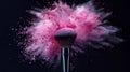 Cosmetics brush and explosion colorful makeup powder black background Royalty Free Stock Photo