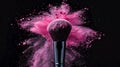 Cosmetics brush and explosion colorful makeup powder black background Royalty Free Stock Photo