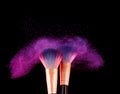 Cosmetics brush and explosion makeup colorful dust powder Royalty Free Stock Photo