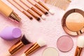 Cosmetics and brushes for professional makeup, beautiful accessories for makeup artists and stylists