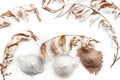 Cosmetics clay of different colors and dried leaves on white background isolation