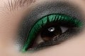 Cosmetics, close-up eye make-up. Fashion shiny green mint eyeshadow Royalty Free Stock Photo