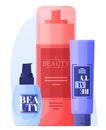 Cosmetics for face and body care. Improving the beauty and vision of the body. Vector illustration.