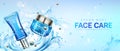 Cosmetics face cream jar and tube on water splash Royalty Free Stock Photo