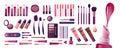 Cosmetics and fashion set with make up artist objects: lipstick, cream, brush. Realisic Vector Illustration