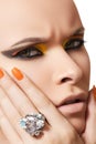 Cosmetics, fashion makeup, manicure & diamond ring Royalty Free Stock Photo