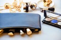 Cosmetics in gold and blue