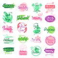 Cosmetics labels and badges collection, set of vector illustrations. Floral icons for spa and beauty cosmetical graphic