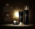 Cosmetics luxury beauty series, premium body cream and spray for skin care. Template, mockup for design ads, banner. Vector.