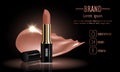 Cosmetics luxury female lipstick cream and liquid smear for makeup on black background, vector illustration