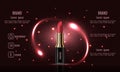 Cosmetics luxury female lipstick cream for makeup on black background, template for a poster, banner,vector illustration.