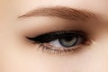 Cosmetics & make-up. Beautiful female eye with black liner