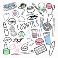 Cosmetics Make-up Hand Drawn Elements Set. Woman Beauty Doodle Royalty Free Stock Photo