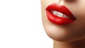 Cosmetics, makeup. Bright lipstick on lips. Closeup of beautiful female mouth with red and pink lip makeup. Part of face Royalty Free Stock Photo