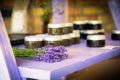 cosmetics and massage oils from lavender. Royalty Free Stock Photo