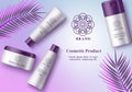 Cosmetics mock up vector banner template. Cosmetic product skin care bottle of moisturizing cream, whitening, sun protection.