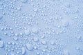 Cosmetics moisturizing liquid drops on a light blue pastel background. Hyaluronic acid, toner or lotion